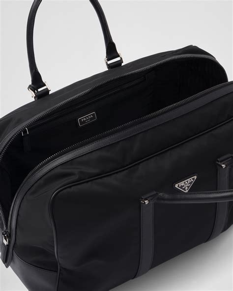 Black Nylon and Saffiano Leather Duffle Bag 